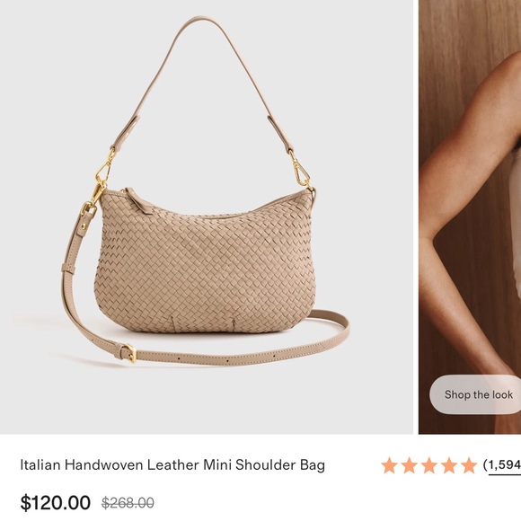 Quince Italian Handwoven Leather Mini Shoulder Bag in Taupe - Picture 3 of 4